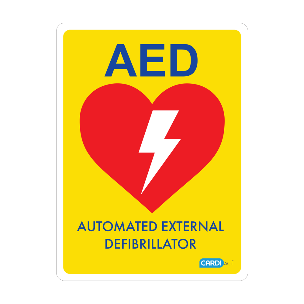 CARDIACT Yellow Poly AED Sign 22.5 x 30cm - Victorian Medical Supplies